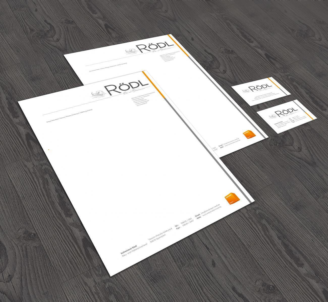 Corporate Design Schreinerei Rödl Logo Briefpapier Visitenkarte
