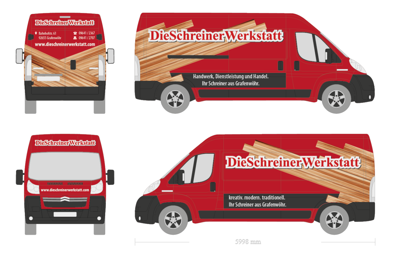 Entwurf Fahrzeugbeklebung DieSchreinerWerkstatt