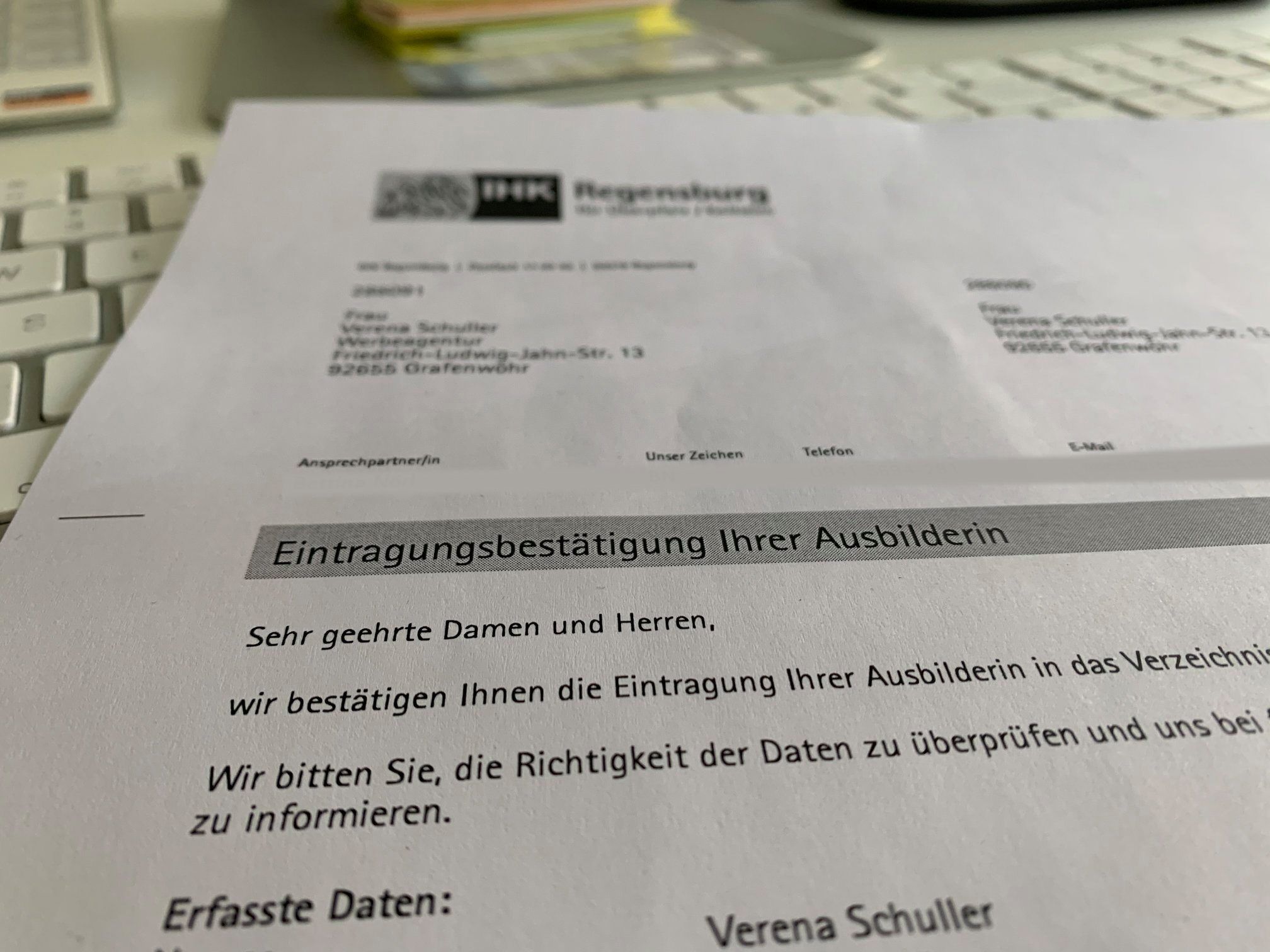 Eintrag als Ausbilderin Ausbilderin MediengestalterIn