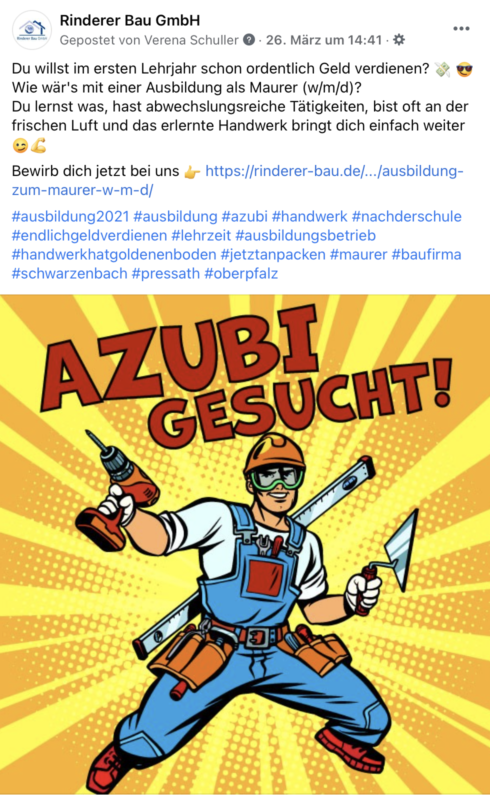 Kampagne Mitarbeitersuche für Rinderer Bau GmbH