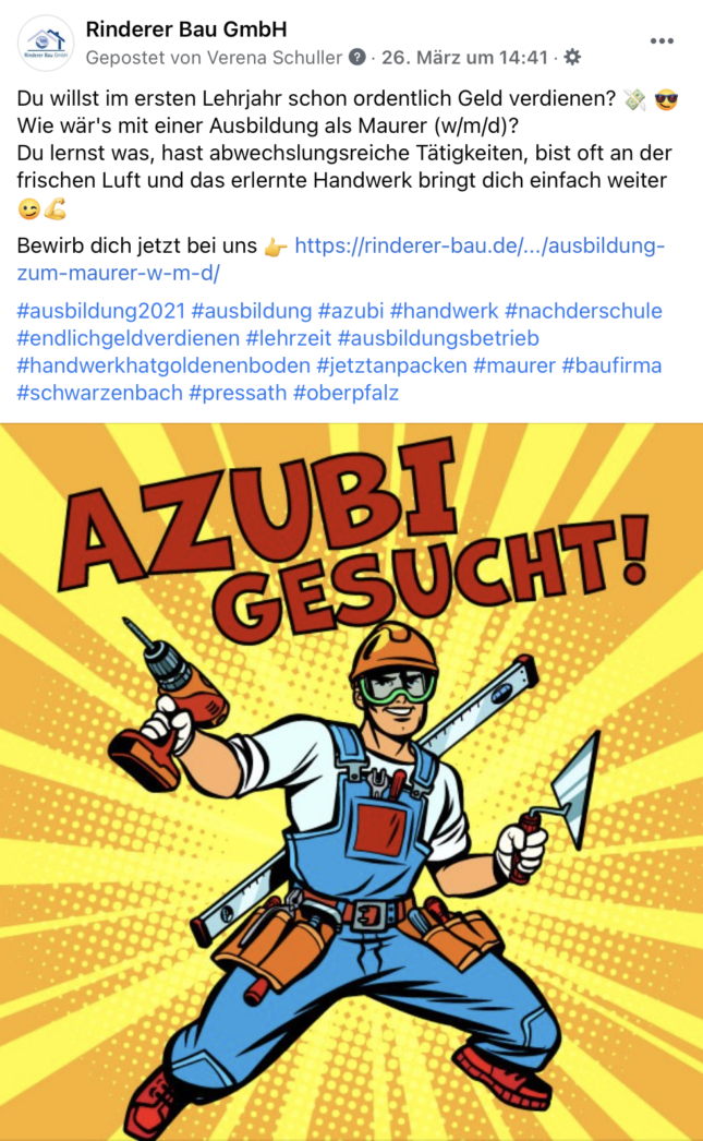 Kampagne Mitarbeitersuche für Rinderer Bau GmbH