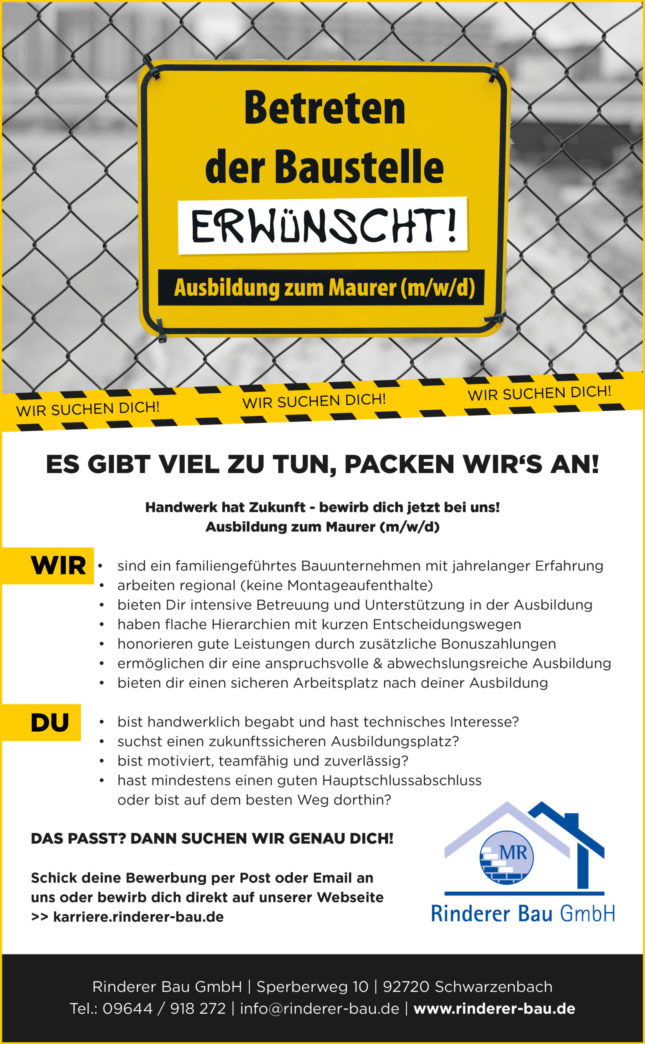 Stellenanzeige für Rinderer Bau GmbH
