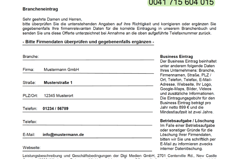 Abzocke Brancheneintrag Bayern