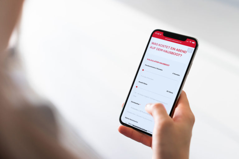 Kalkulator, Webseite, Homepage, Kosten, kalkulieren, Formular, Anfrage auf der Webseite vom Hausboot Düsseldorf