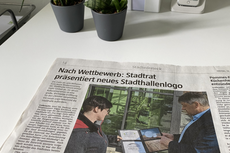 Stadthalle, Wettbewerb, Logodesign, Logowettbewerb, Grafenwöhr, Zeitungsbericht zum Gewinn des Wettbewerbes für ein neues Logo der Stadthalle Grafenwöhr