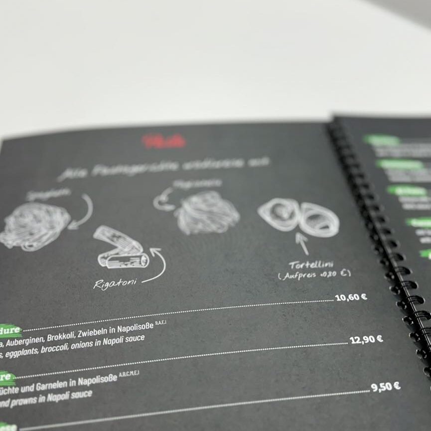 Pizzeria Sizilia Speisekarte Gestaltung einer Speisekarte mit Schiefer Hintergrund und Zeichnungen