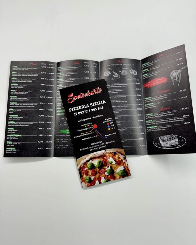 Gestaltung einer Speisekarte mit schwarzem Hintergrund