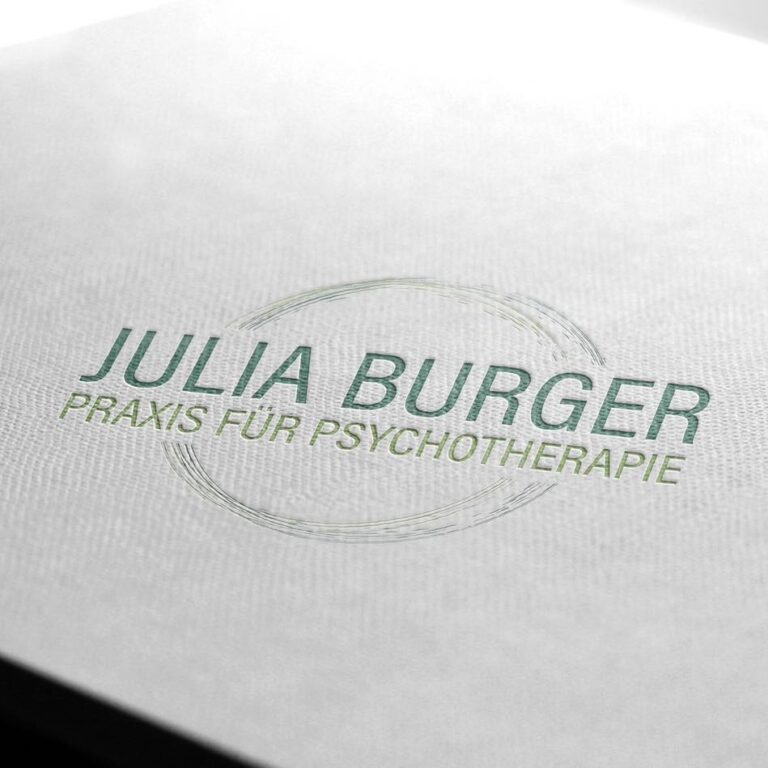 Logo der Praxis für Psychotherapie von Julia Burger mit modernem Design, bestehend aus grüner Schrift und einem kreisförmigen Element, das Ganzheit und Kontinuität symbolisiert