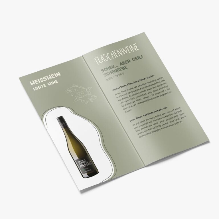 individuell gestaltete Weinkarte für das Restaurant Pho Viet, vietnamesisches Restaurant, Design