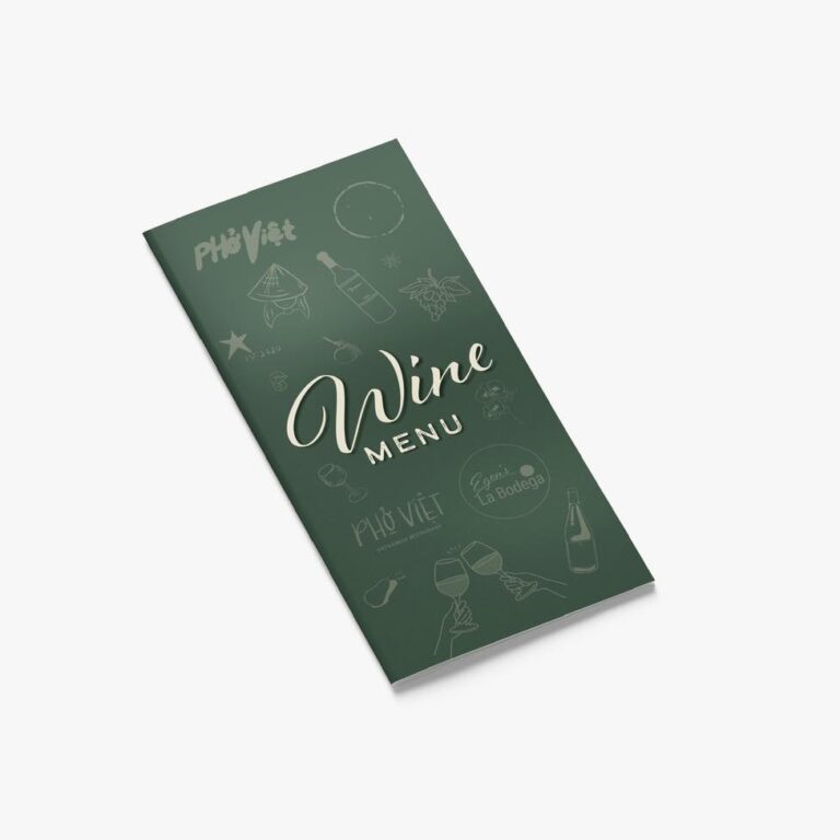 individuell gestaltete Weinkarte für das Restaurant Pho Viet, vietnamesisches Restaurant, Design