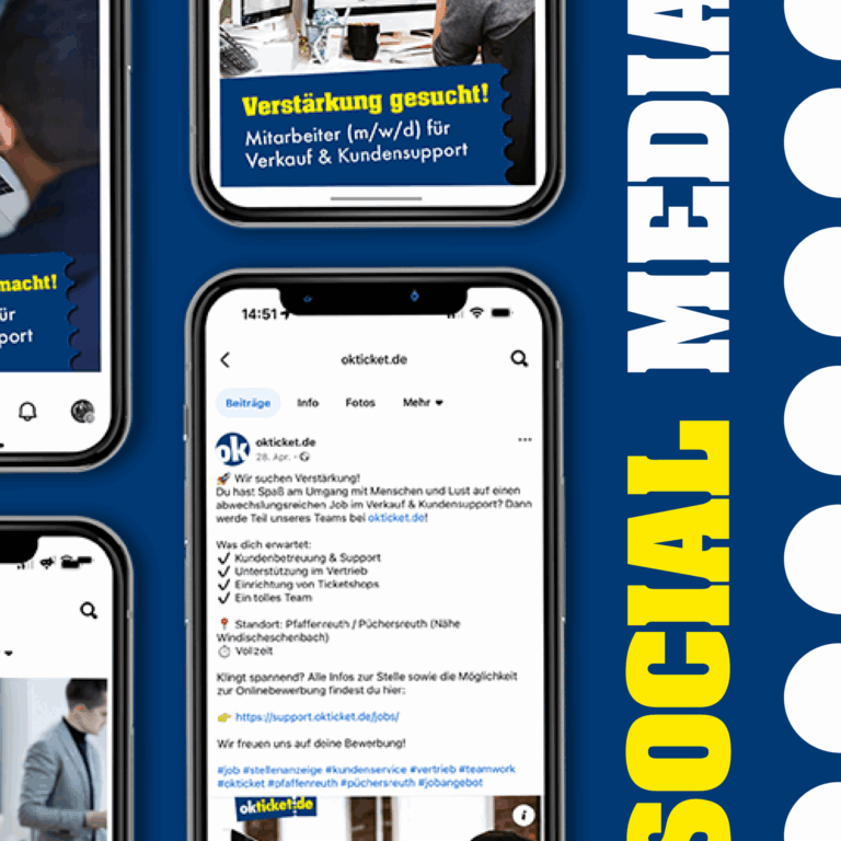 Social Media Karusell okticket Social Media Post und Recruiting Kampagne für okticket