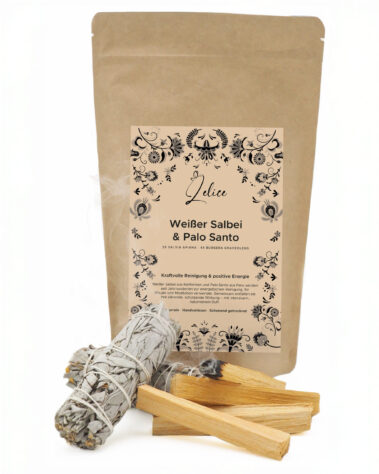 Verpackung mit 2 Bündeln weißer Salbei und 4 Palo Santo Sticks