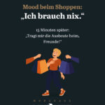 Illustrativer Social-Media-Post für Modehaus Lindner mit humorvollem Spruch und gezeichneter Shopping-Szene