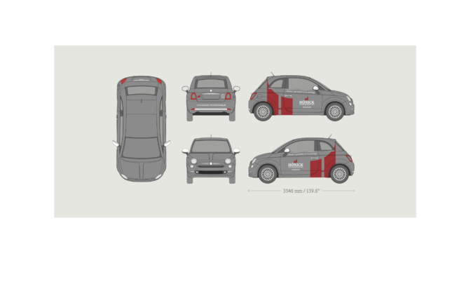 Entwurf der Fahrzeugbeklebung für einen Fiat 500