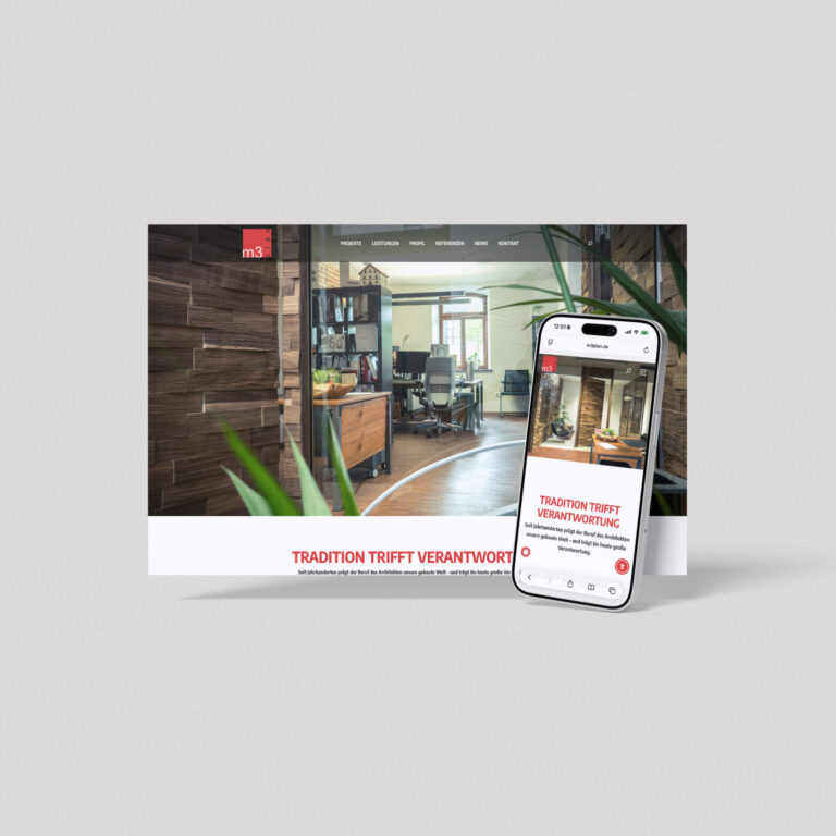 Visualisierung der Webseite für das Architekturbüro m3plan